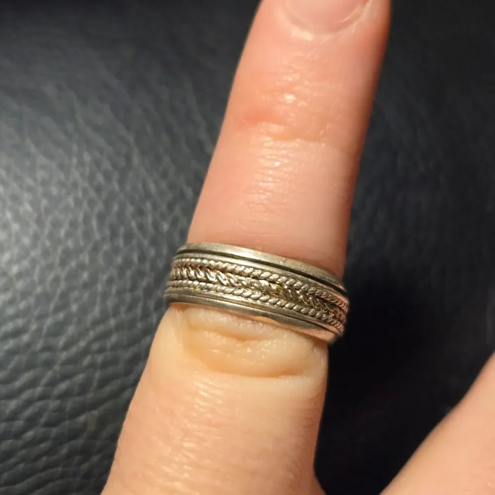 Fidget Thick Band vintage sterling silver ring sz 5